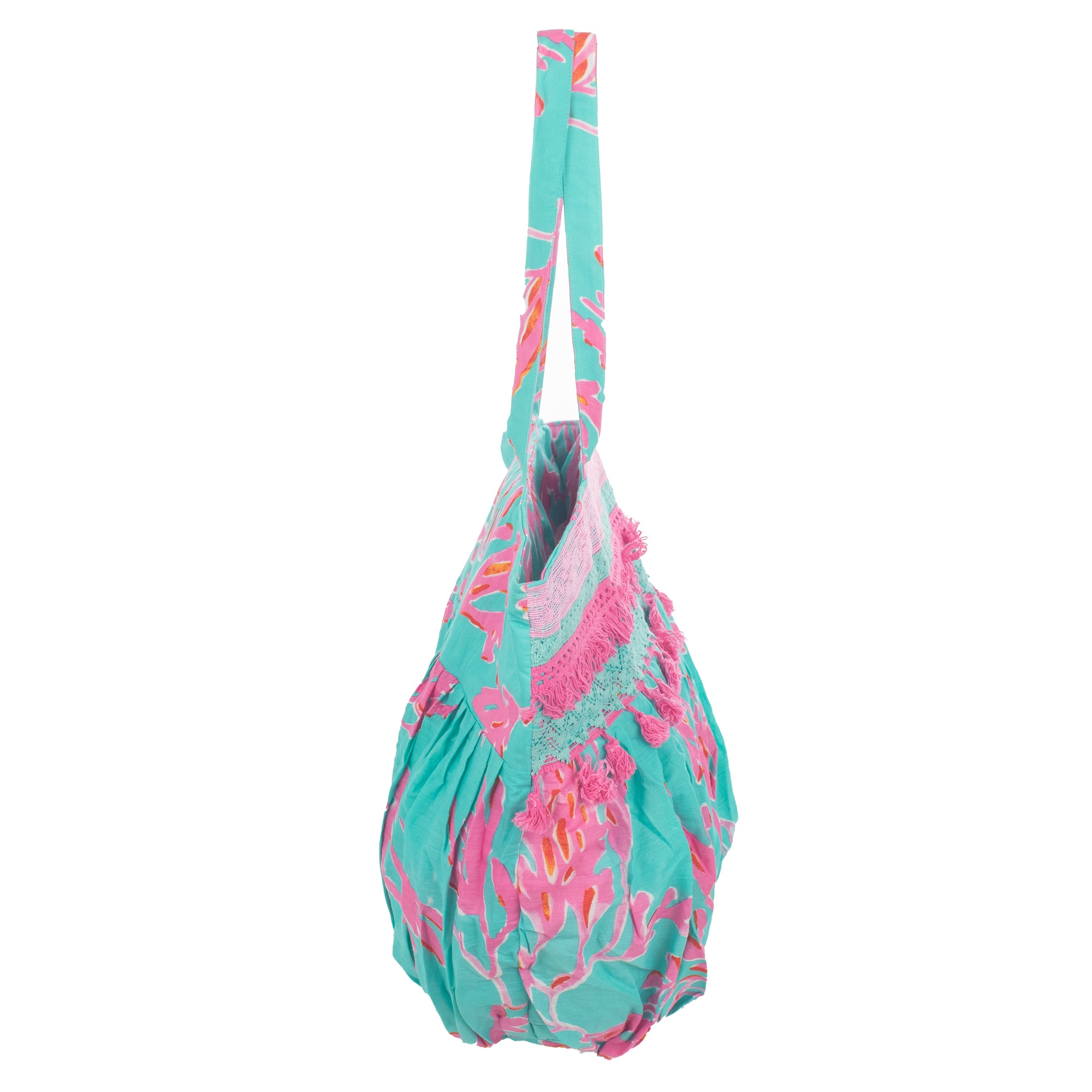 Mala  saco Pinko com duas alças, estampado da marca Isla Bonita lateral
