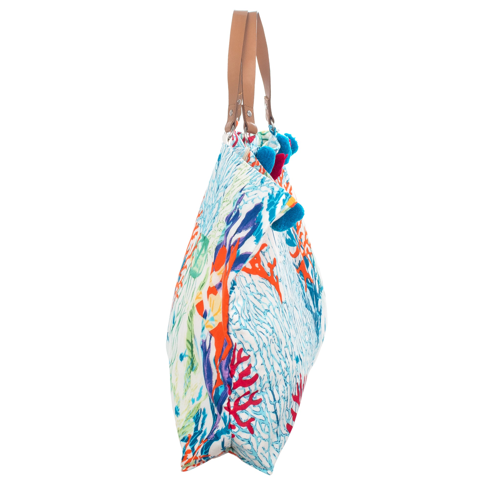 Mala  saco larga  Coral com duas alças imitação pele, estampado da marca Isla Bonita  lateral