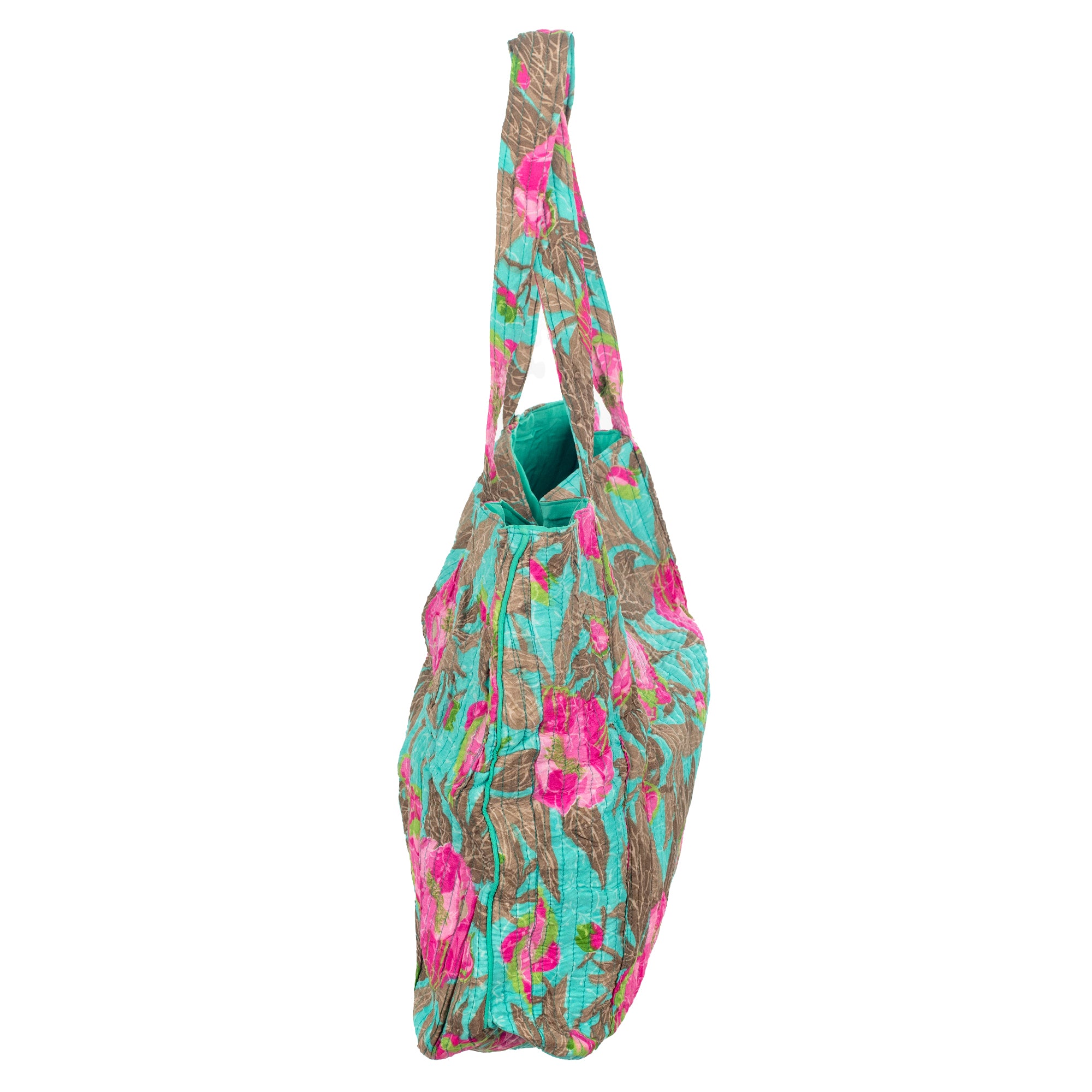 Mala  saco Flowers Groove com duas alças, estampado da marca Isla Bonita lateral