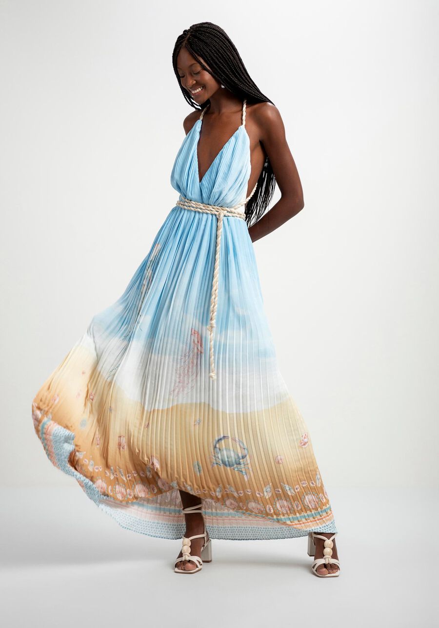 Vestido Longo Plissado Alças Corda by Lez a Lez Frente