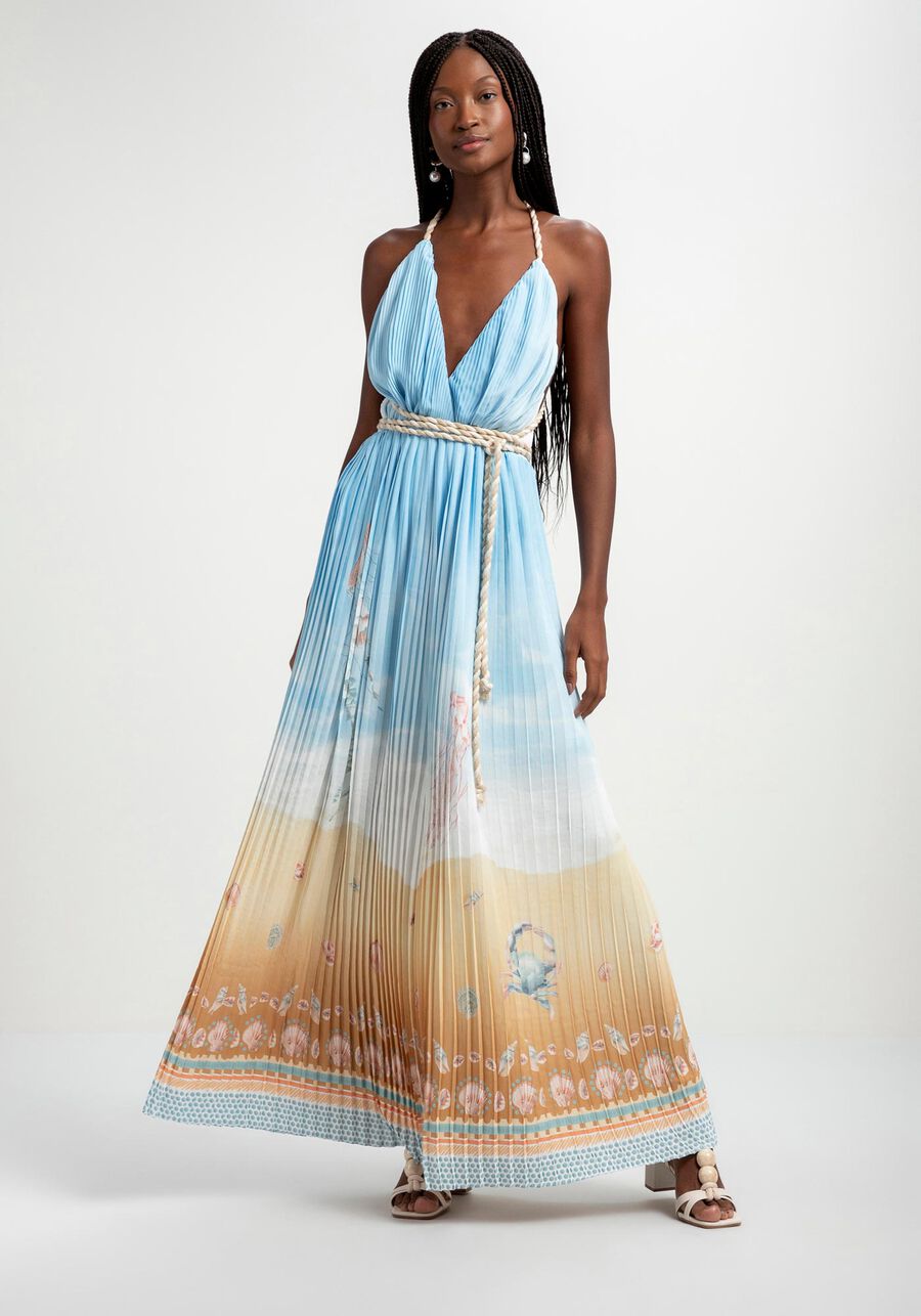 Vestido Longo Plissado Alças Corda by Lez a Lez