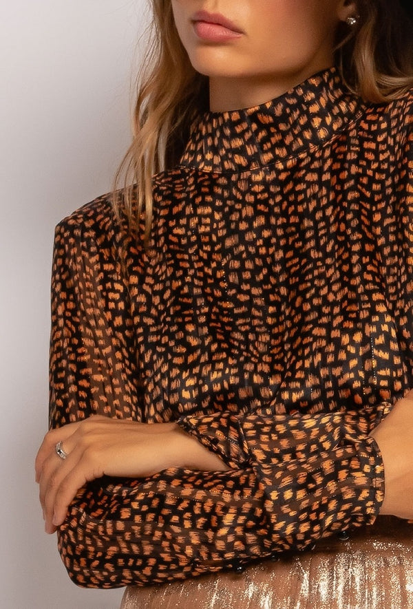 Blusa Leopardeza Transparente com Laço look frente